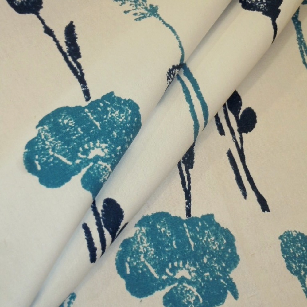 Cotton Poppy Blue on White Fabric - Picture 6 of 6